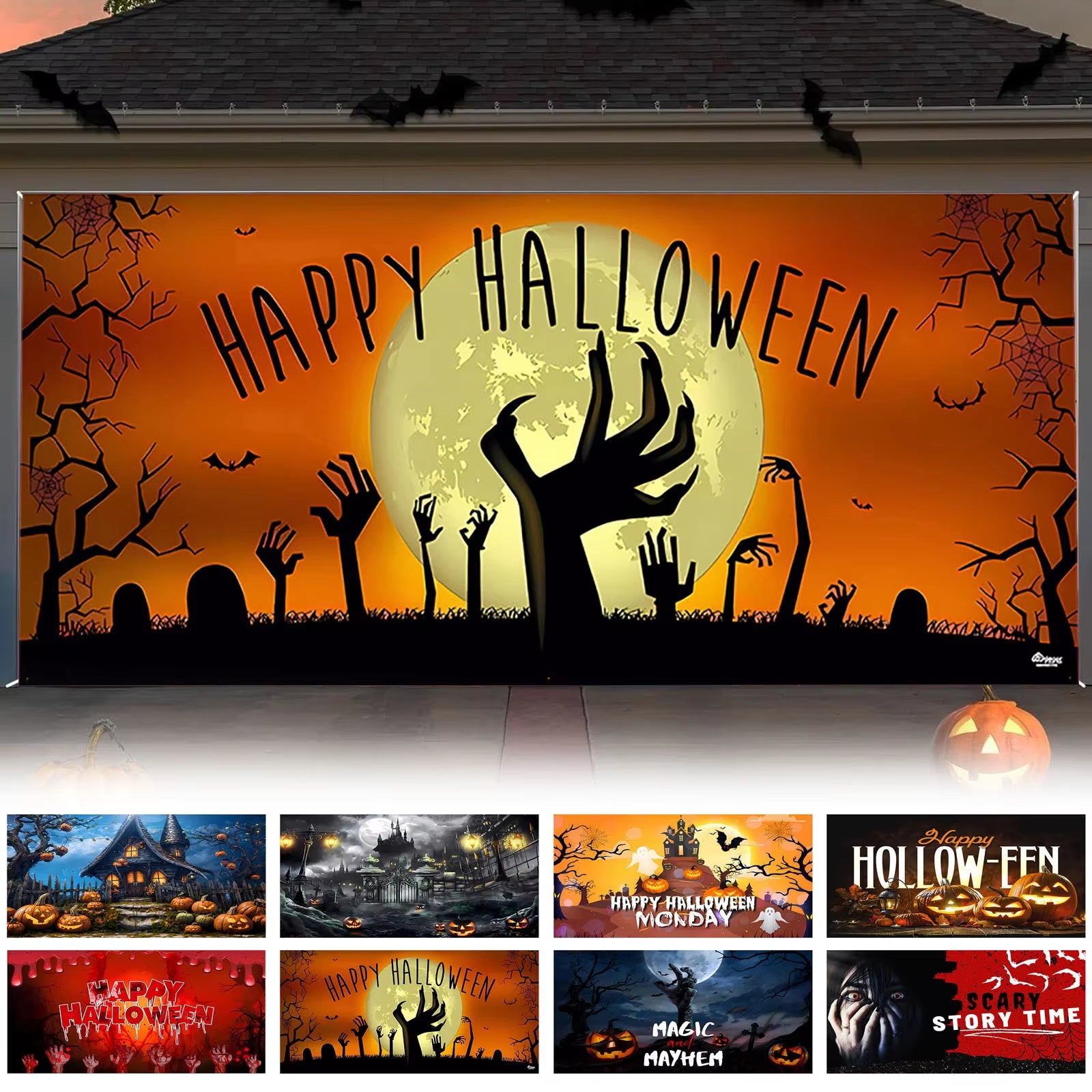 Halloween Garage Door Decorations Witch Halloween Door Cover Hanging Halloween Garage Door Banner Cauldron Event Tents 10X10